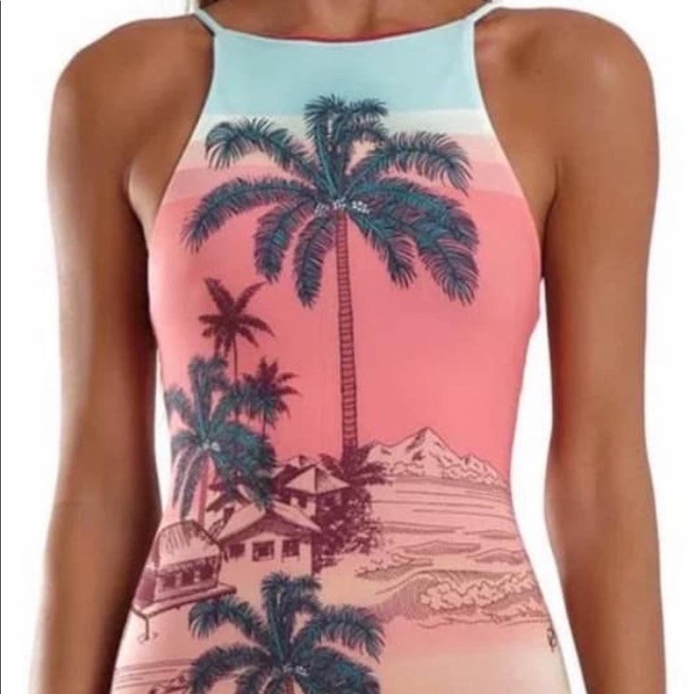 BlueMan Brazilian One Piece swimsuit. Size small, blue, pink.